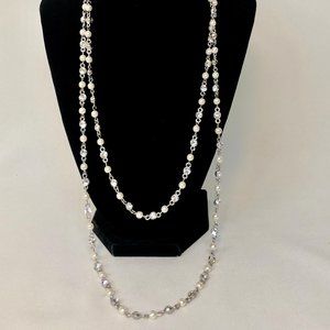 Long crystal + pearl necklace! Layer it, 48" long!